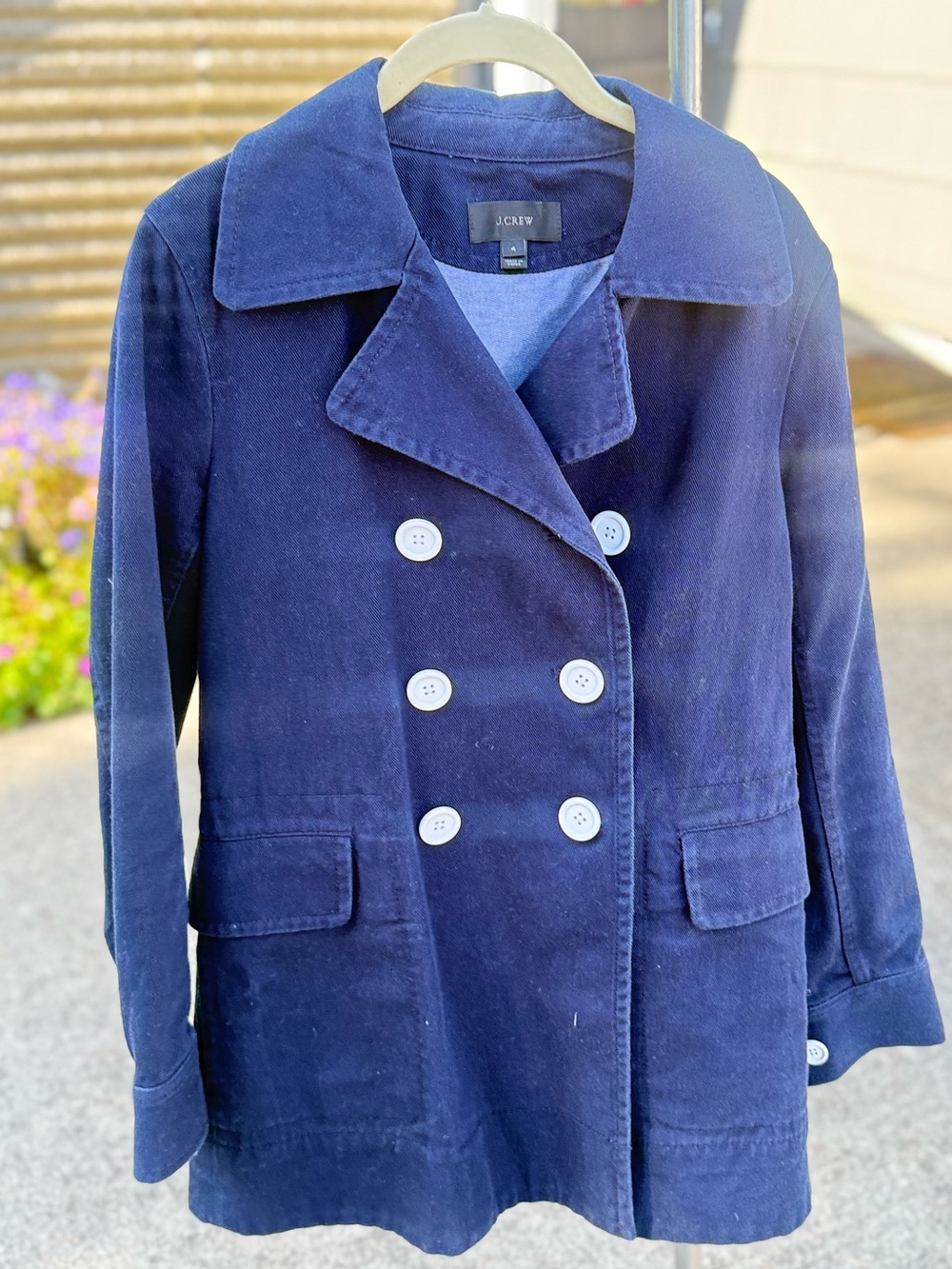 J.Crew Heavyweight Cotton Twill Navy Peacoat White Buttons Size 4